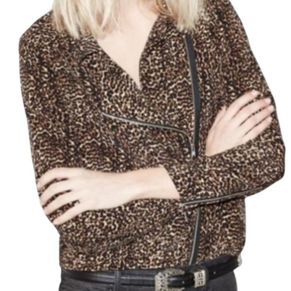 The Kooples Zip Blouse Leopard Print Silk SZ M Designer Animal Print Designer